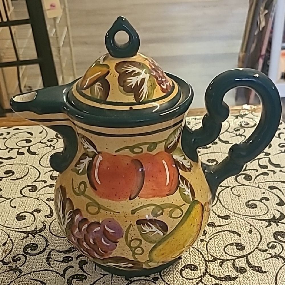 1999 Youngs Hand-Painted Ceramic Teapot with Fruit Design